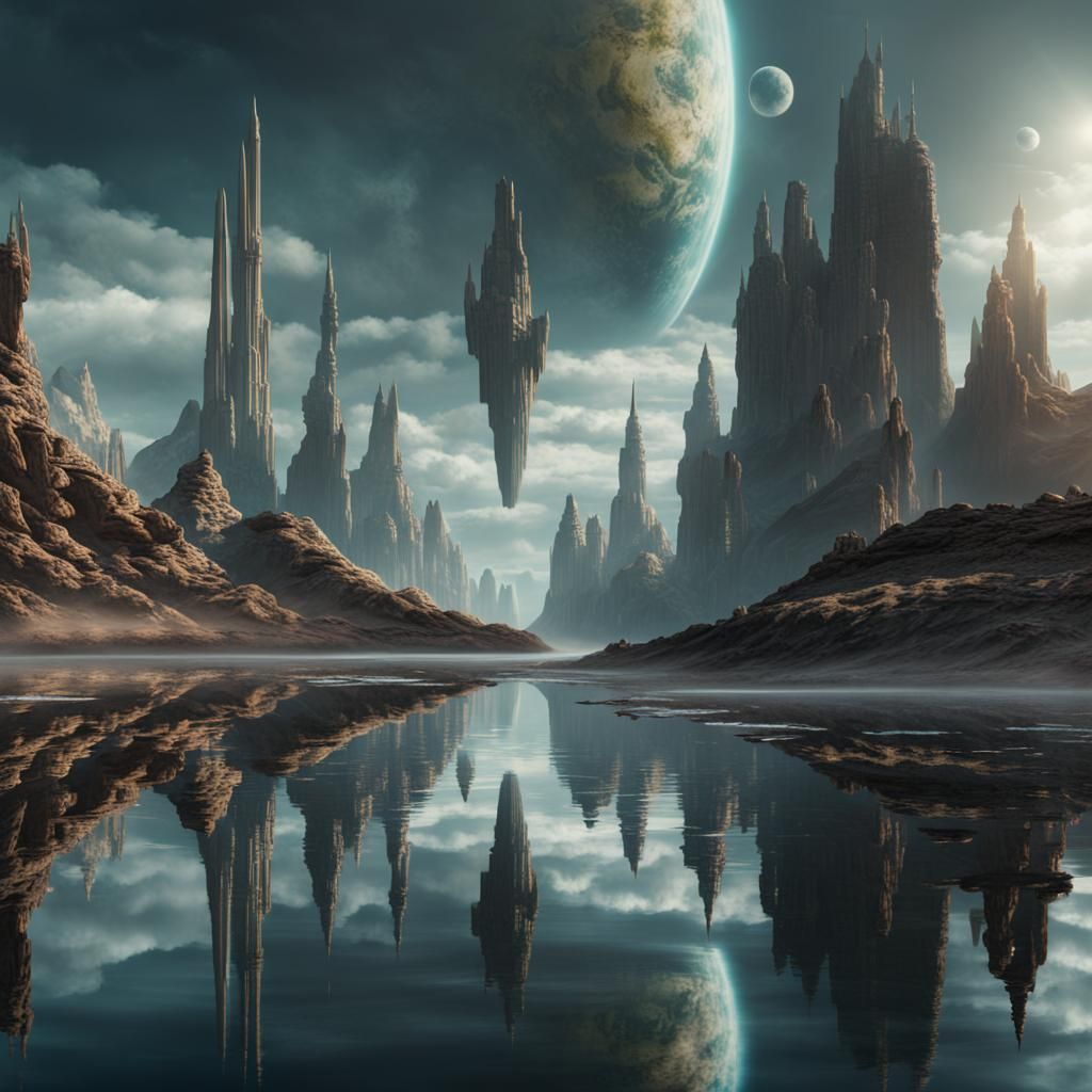 Refections in the water on an alien world - AI Generated Artwork ...