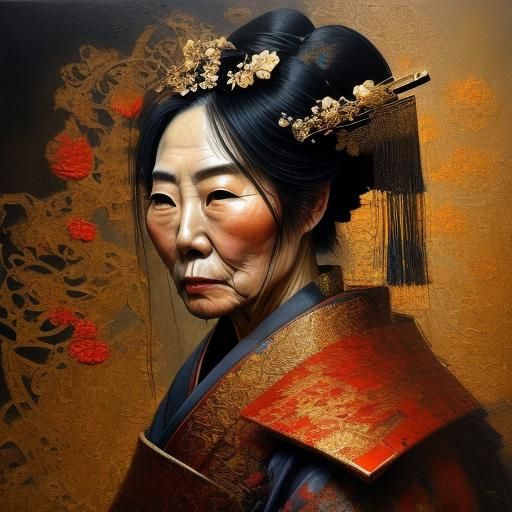 <lora:Filigree Oil Sfumato:1.0> young Chinese geisha, portrait oil painting, chiaroscuro lighting, puzzled expression on his wrinkled face,...