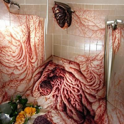 bathroom covered in viscera