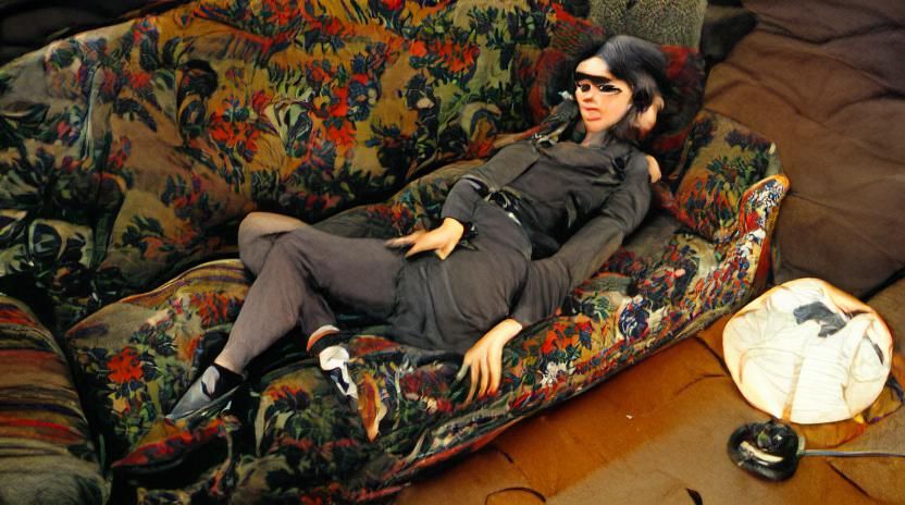 Beatnik reclining on a couch