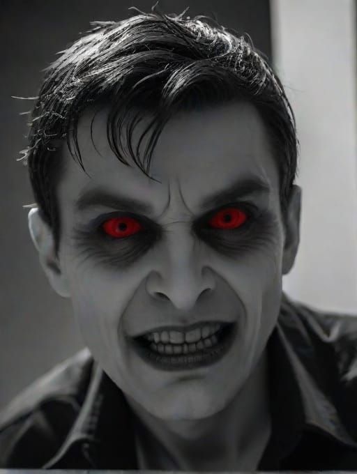 Terrifying horror B&W creation of the devil in human form lo...