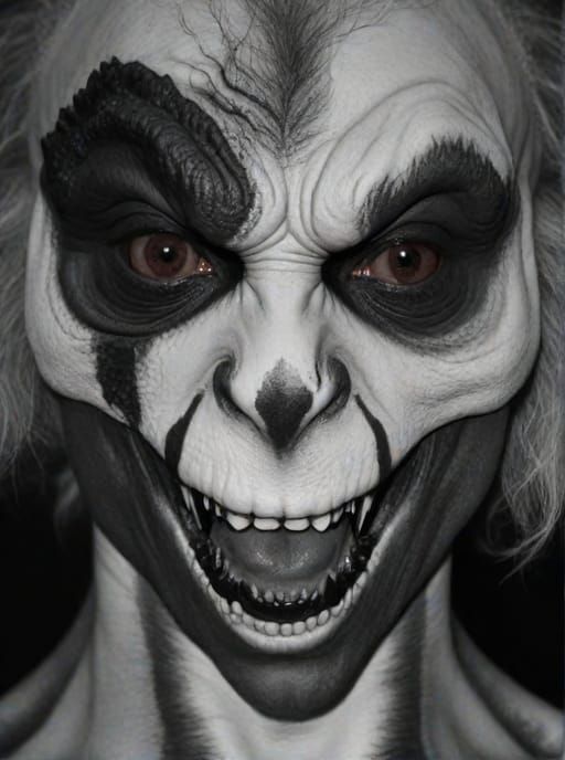 Terrifying horror B&W creation of the devil in human form lo...