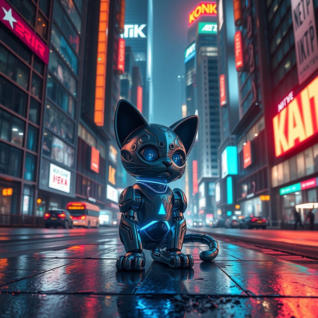 Lost robot cat in the big city