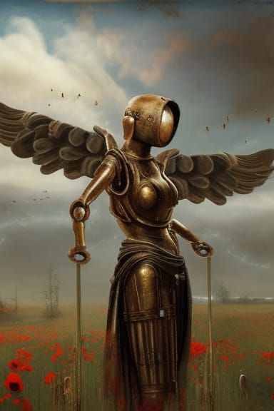 Portrait of rusty robotic angel 5