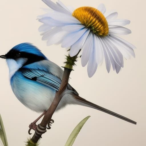 Blue Fairy Wren on Daisy