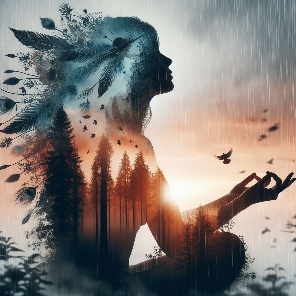 double exposure beautiful fantasy DALL-E 3 portrait landscap...