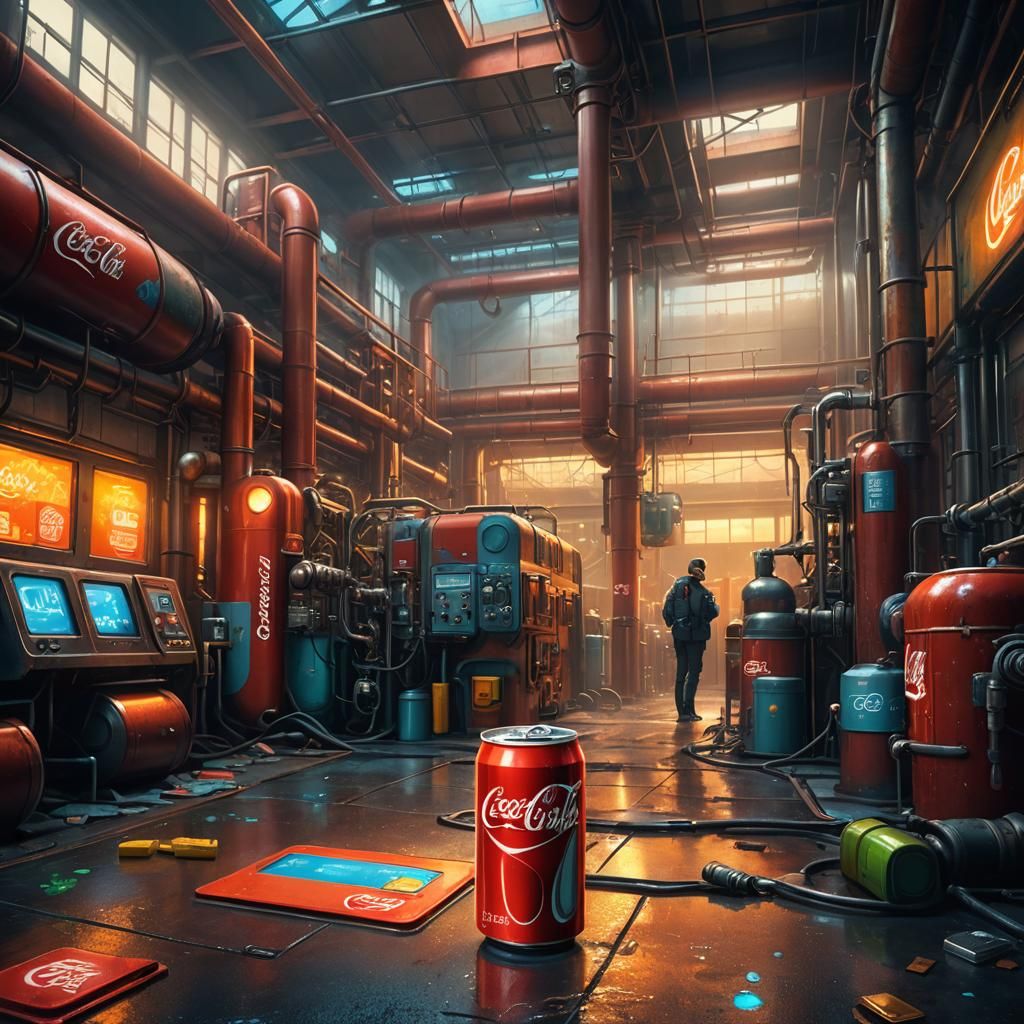 Smiling Cola Can in Coca-Cola Factory: Fantasy Art
