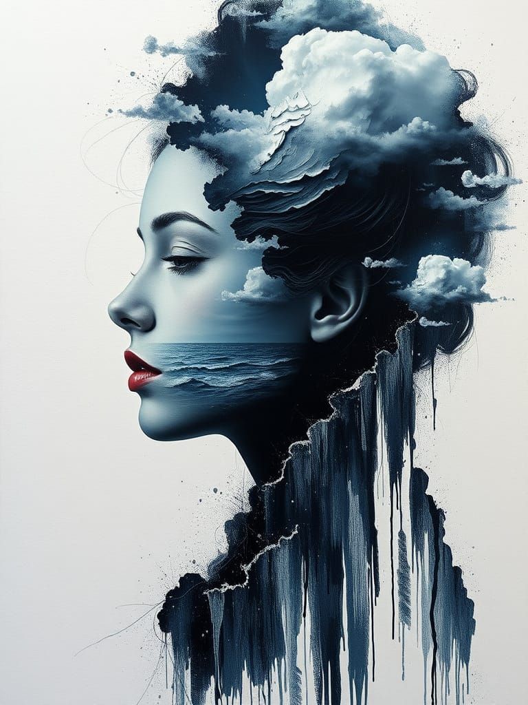 Surreal Woman Emerges from Winter Seascape in Digital Art