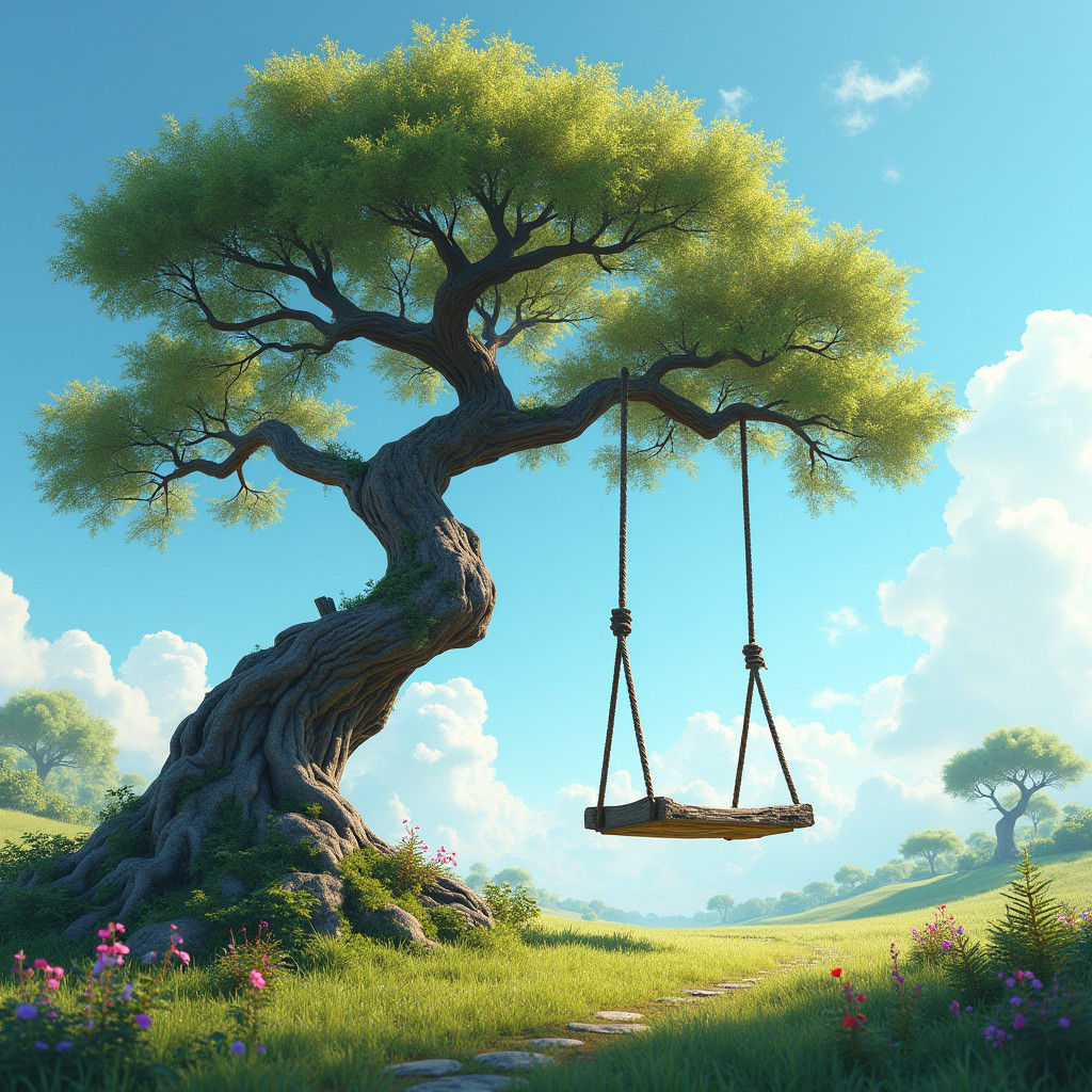 Enchanted Tree with Swing, Fantasy Concept Art
