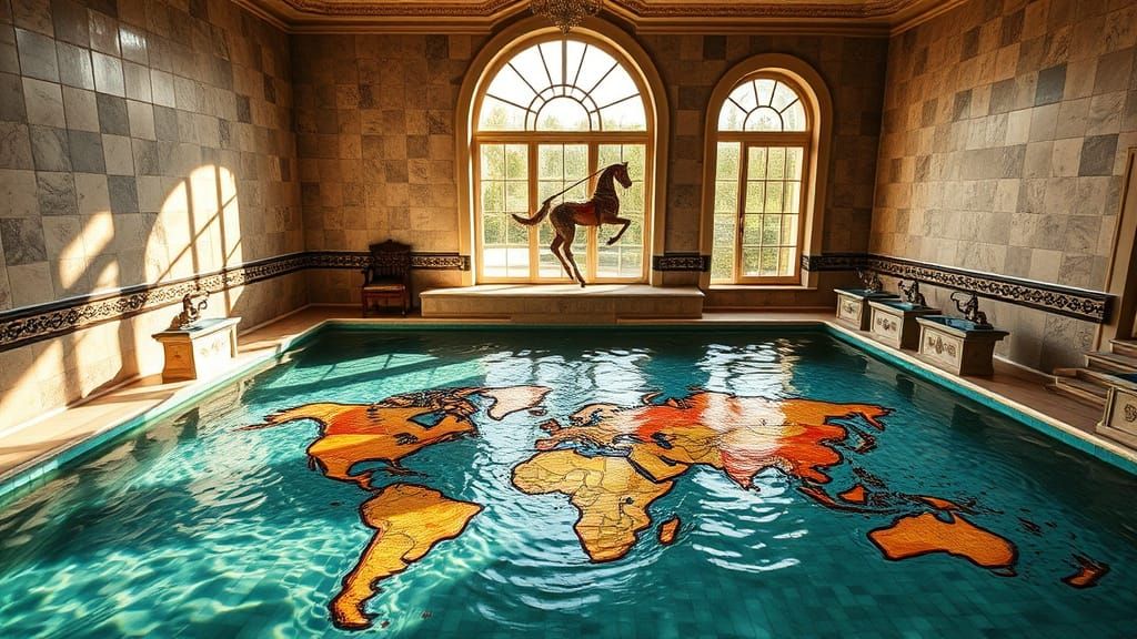 Ancient Provincial Baths with Vibrant Mosaic Map