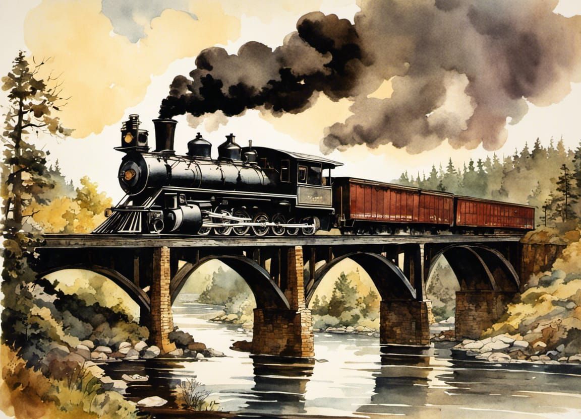 A Classic Bridge and Locomotive - AI Generated Artwork - NightCafe Creator