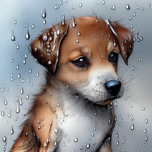 A cute Puppy in the rain