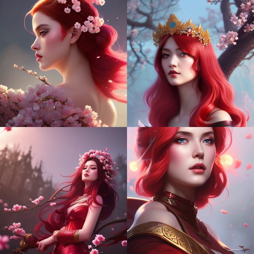 cherry blossom princess red hair 2 - AI Generated Artwork - NightCafe ...