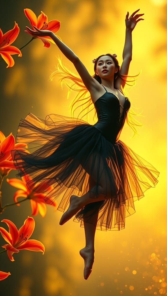 Ethereal East Asian Goddess in Flight, Shimmering with Divin...