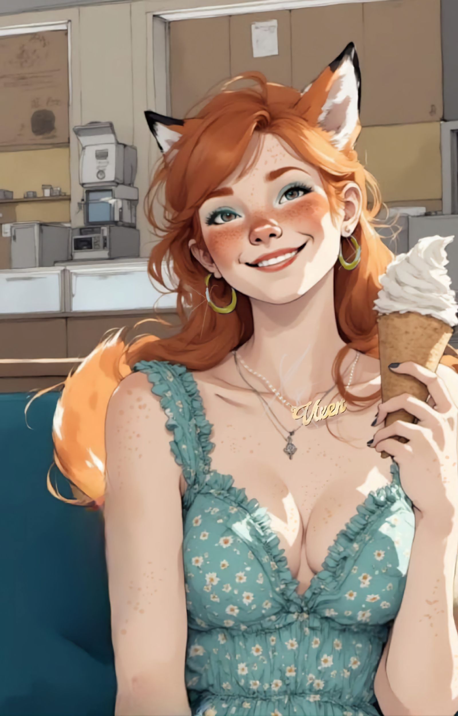Fox-girl Vixen eating ice cream