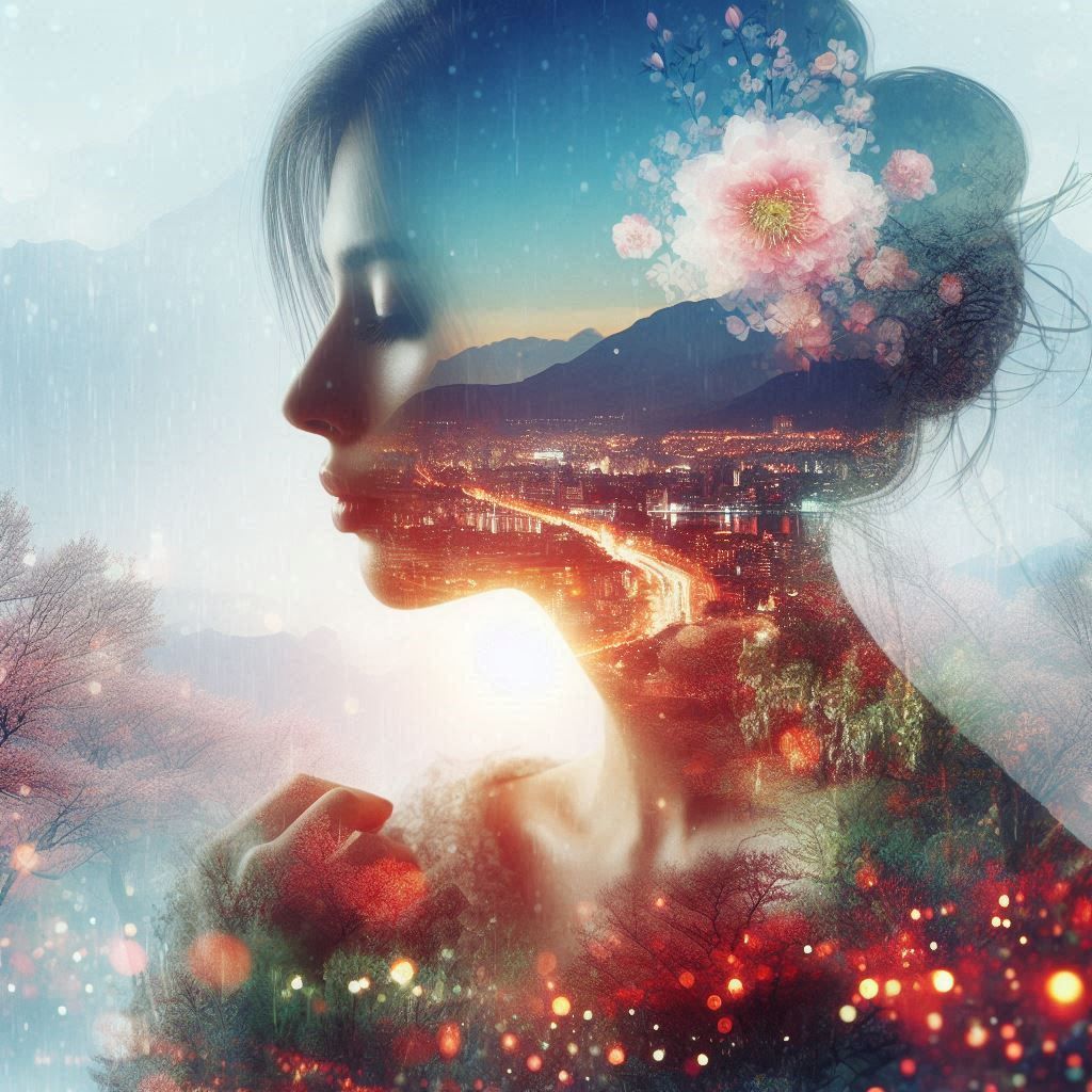 double exposure beautiful fantasy portrait landscape..