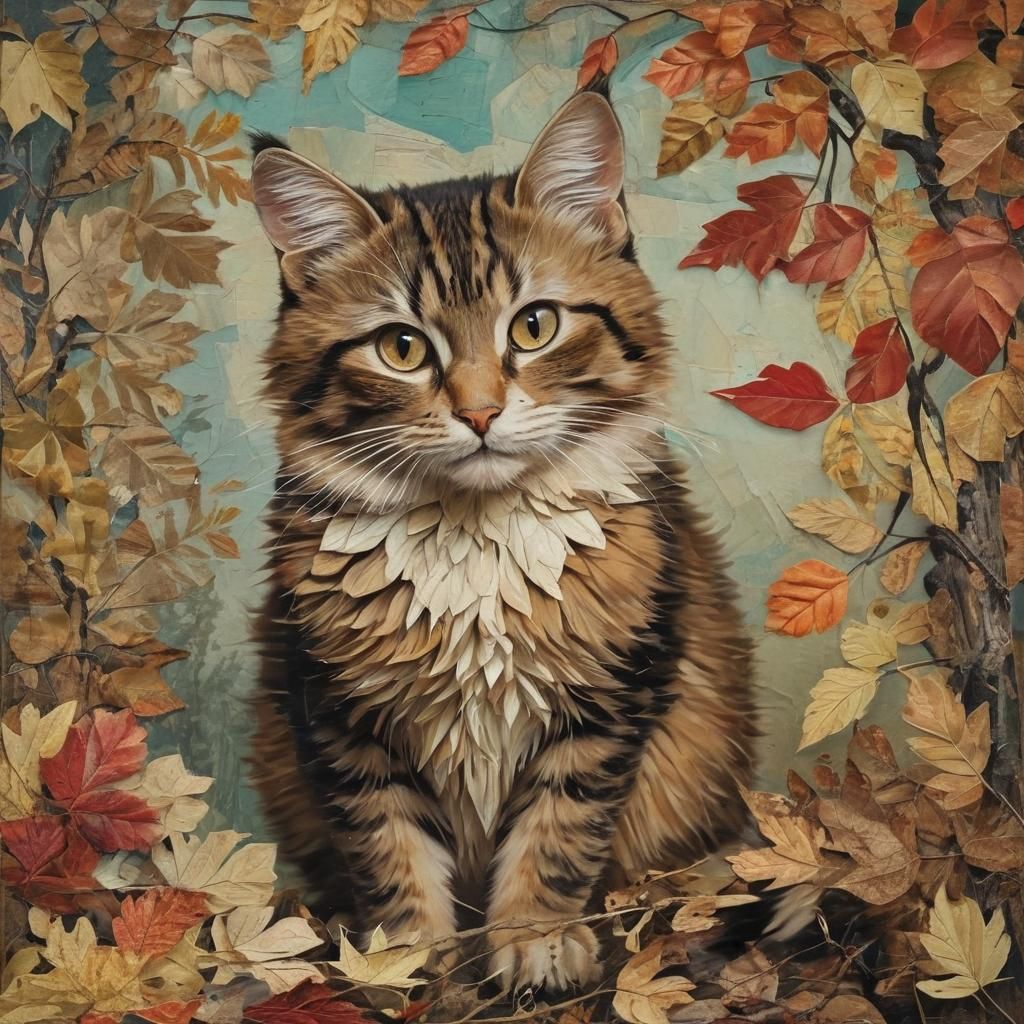 Fall paper collage with beautiful cat 
Fall paper collage ar...