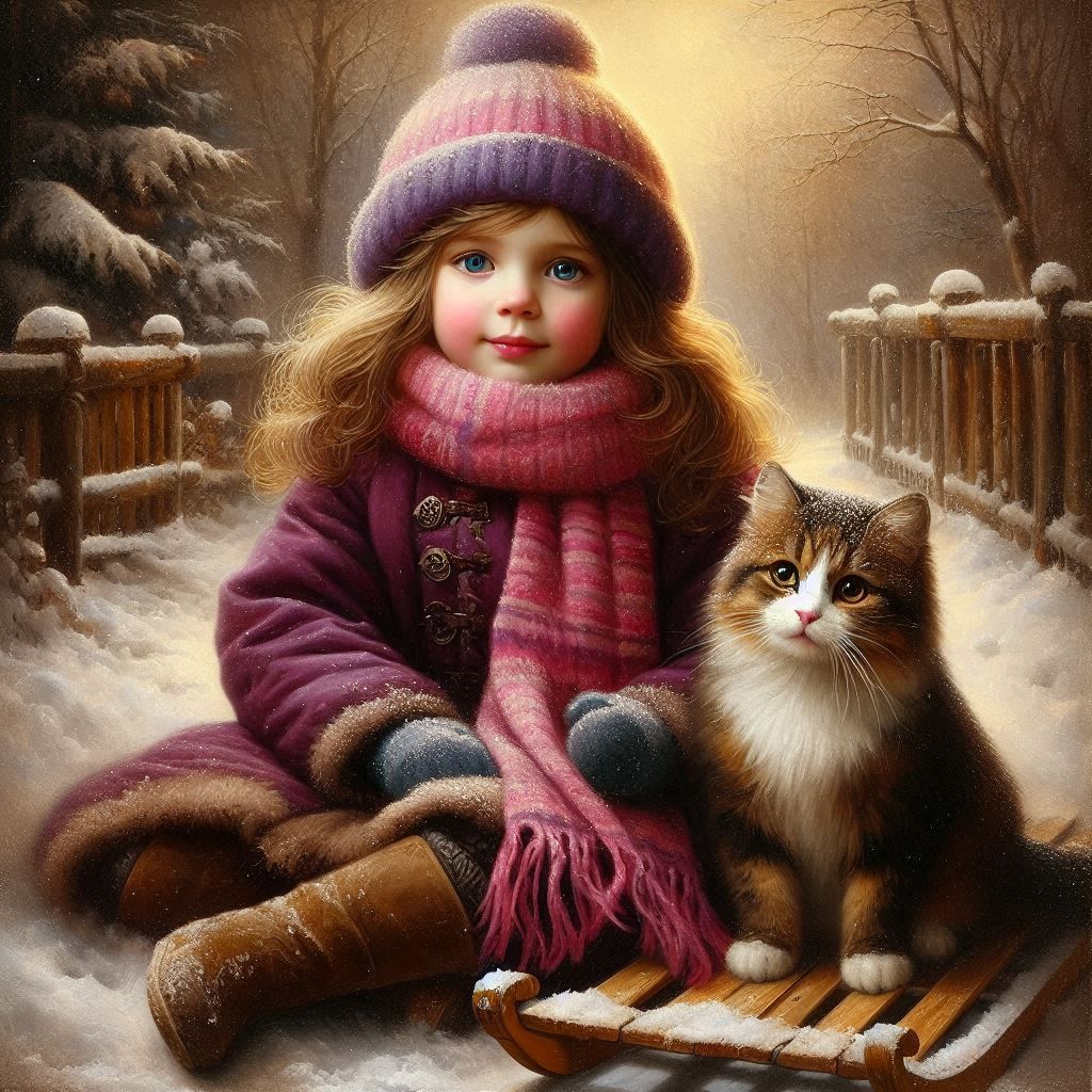 Little girl and her cat.