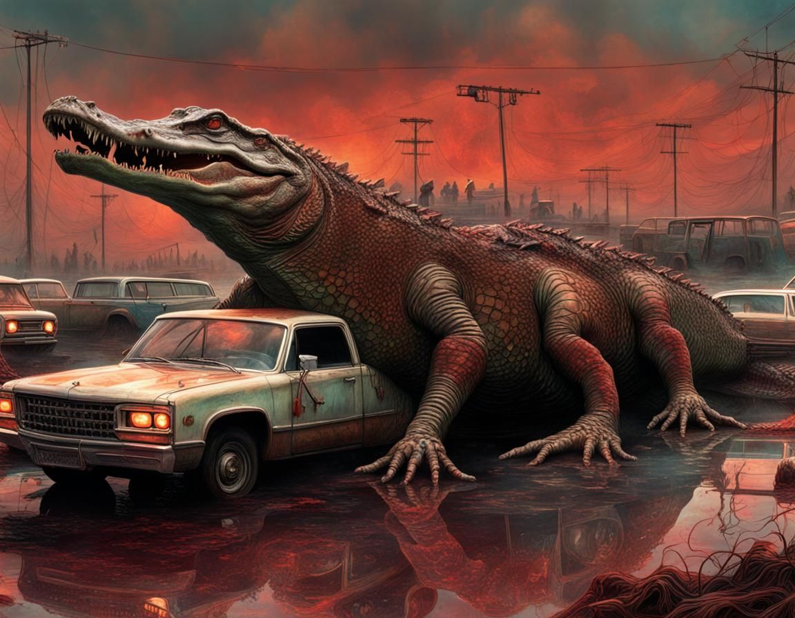 Mutant Gator Parking Lot AI Generated Artwork NightCafe Creator