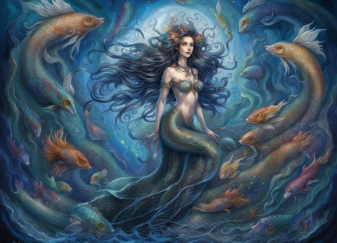 Mermaid with never seen Creatures of the sea - AI Generated