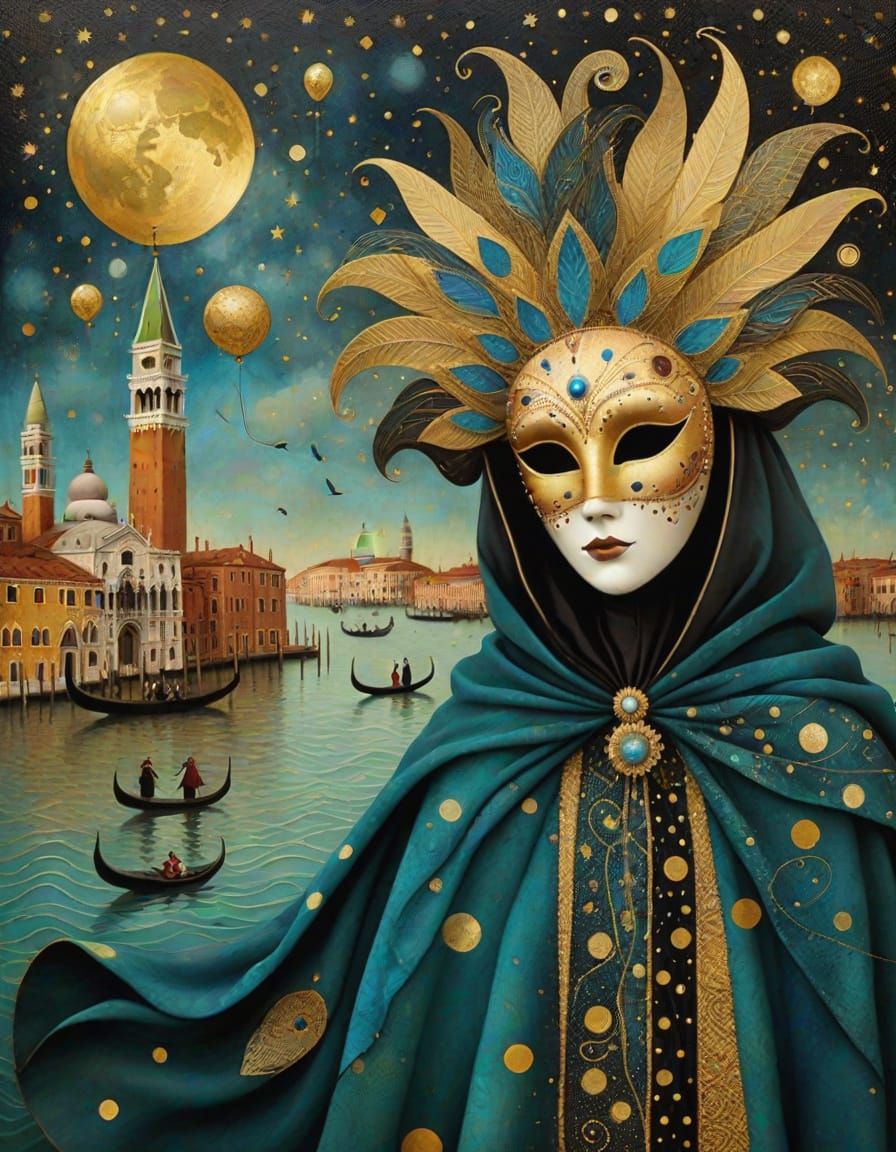 Venice-Italy "Carnival" Festival MICROCOSM, Resplendent Andy Kehoe Masks Cape, Gustav Klimt GOLDEN DREAMSCAPE, ...  by @AlsoEddy