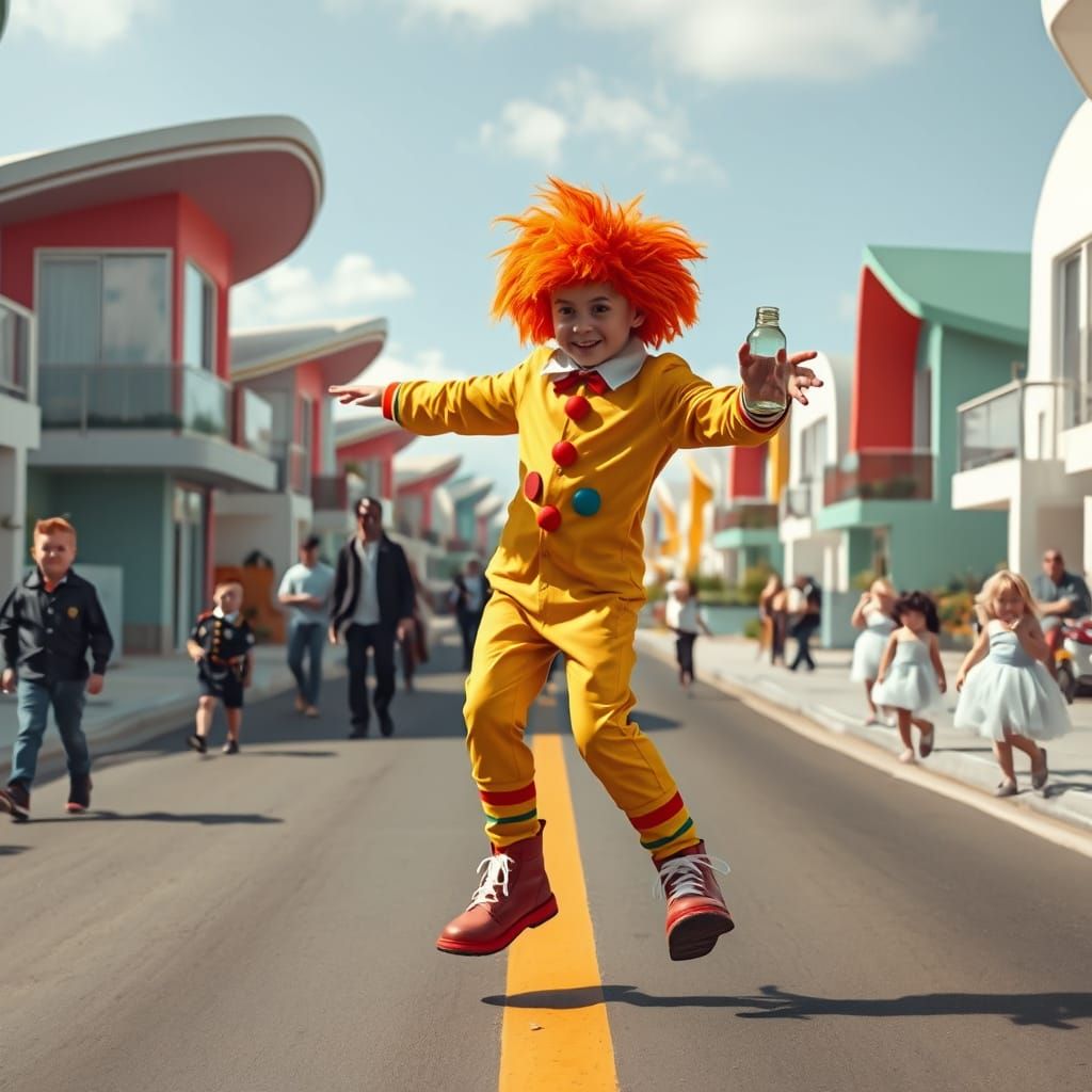 Whimsical Boy Dances in Futuristic Street