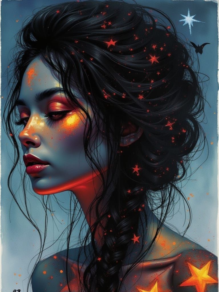 <lora:Navitas:1.0>with an emphasis on randomness, a contemporary watercolor painting in the style of andrei markin, long view, storytelling...