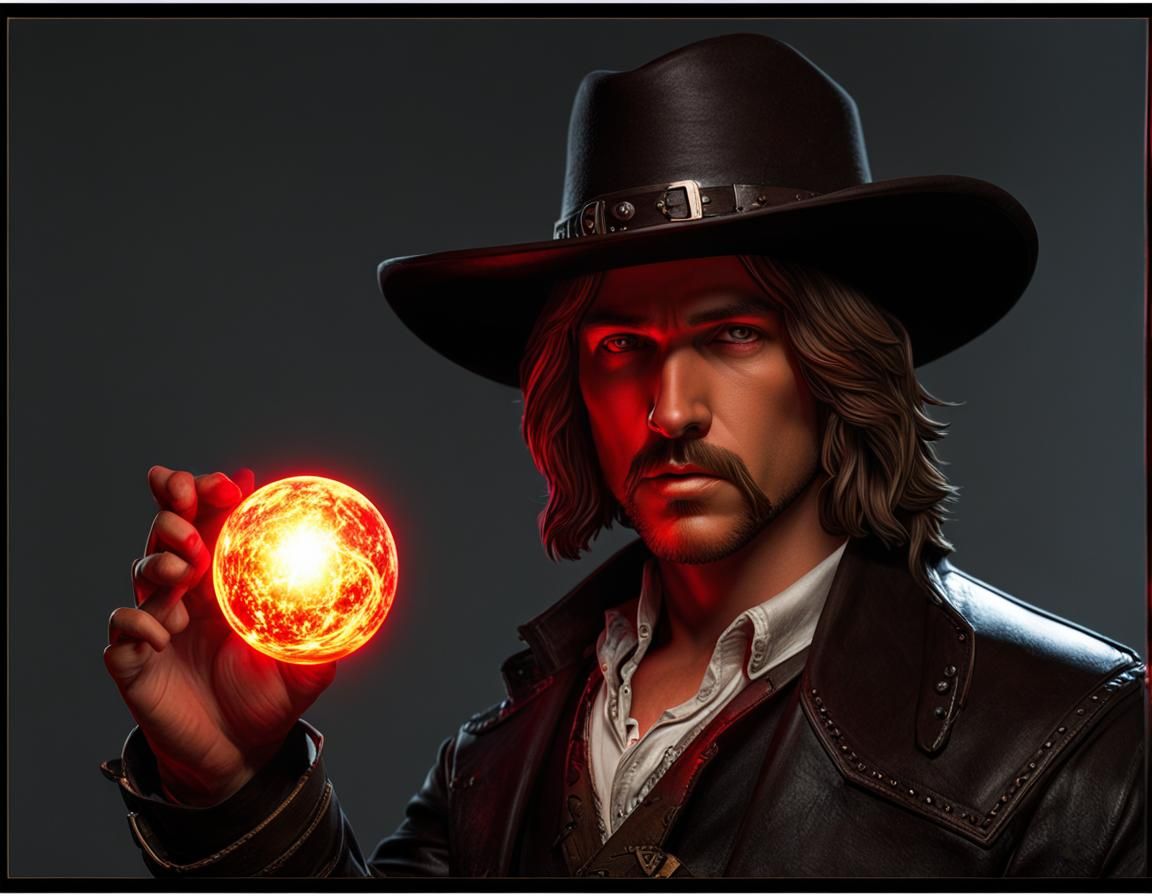 Aetherpunk::outlaw Billy the kid:: casting a spell::glowing ...