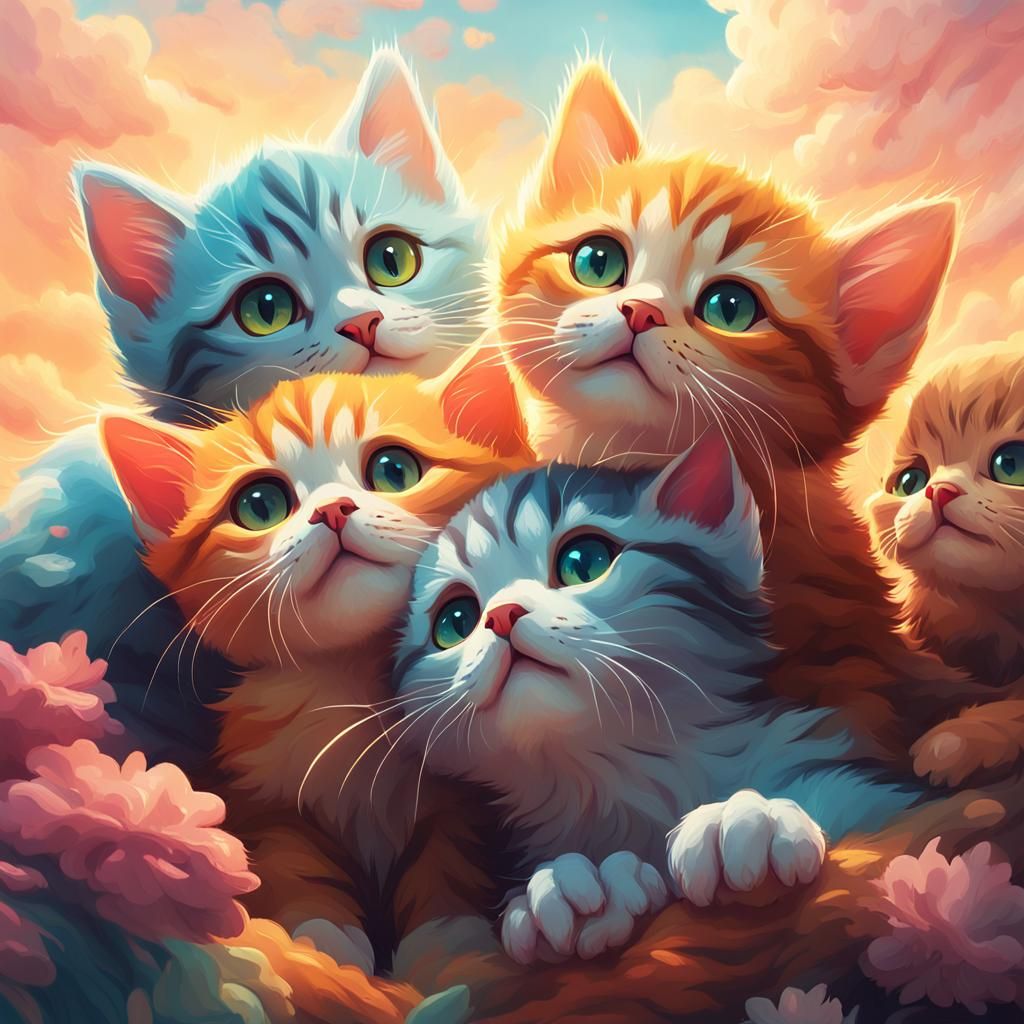 A cute pile of kittens 