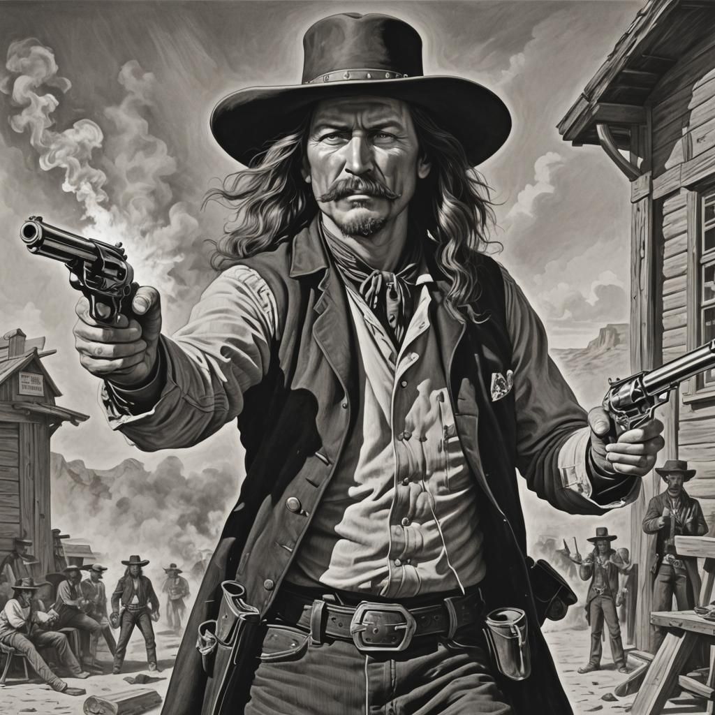 Burne Hogarth style, Wild West illustration, black and white...