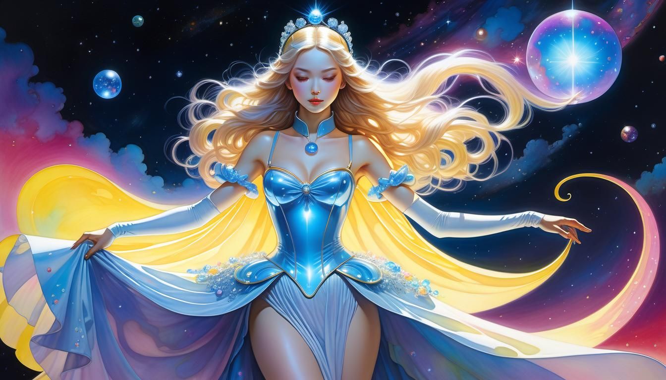 Neon Cinderella Astral Projection in Digital Art Style