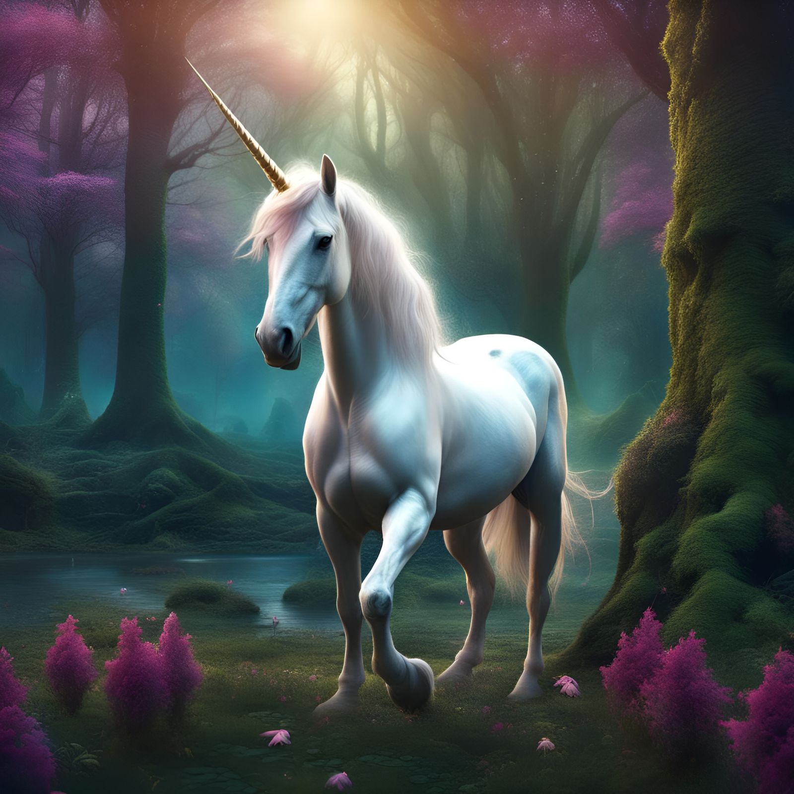 A Mythical Unicorn in the Enchanted Forest - AI Generated Artwork ...