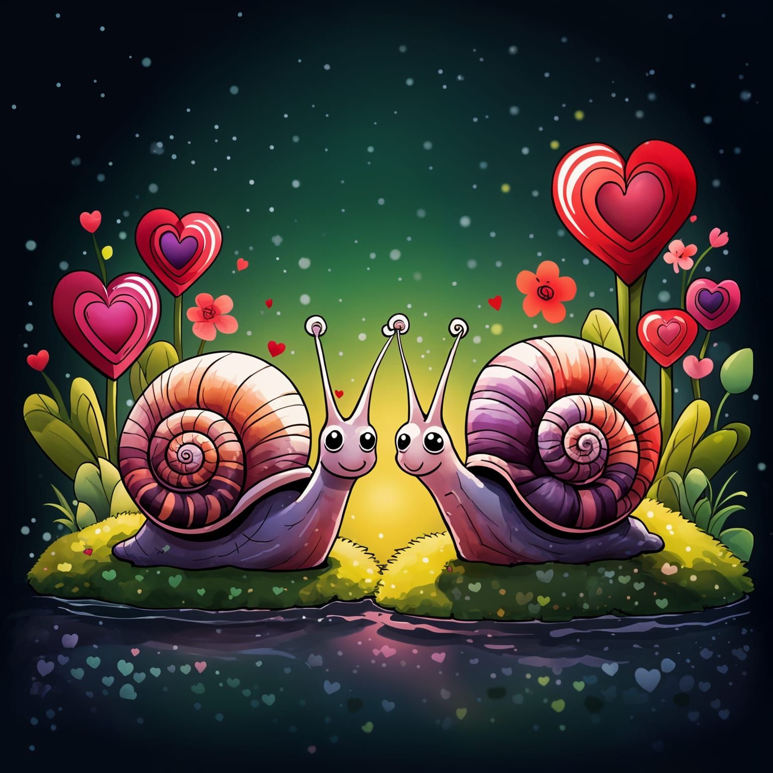 Cartoon Valentine snails  by @Tiny Pearl Cat