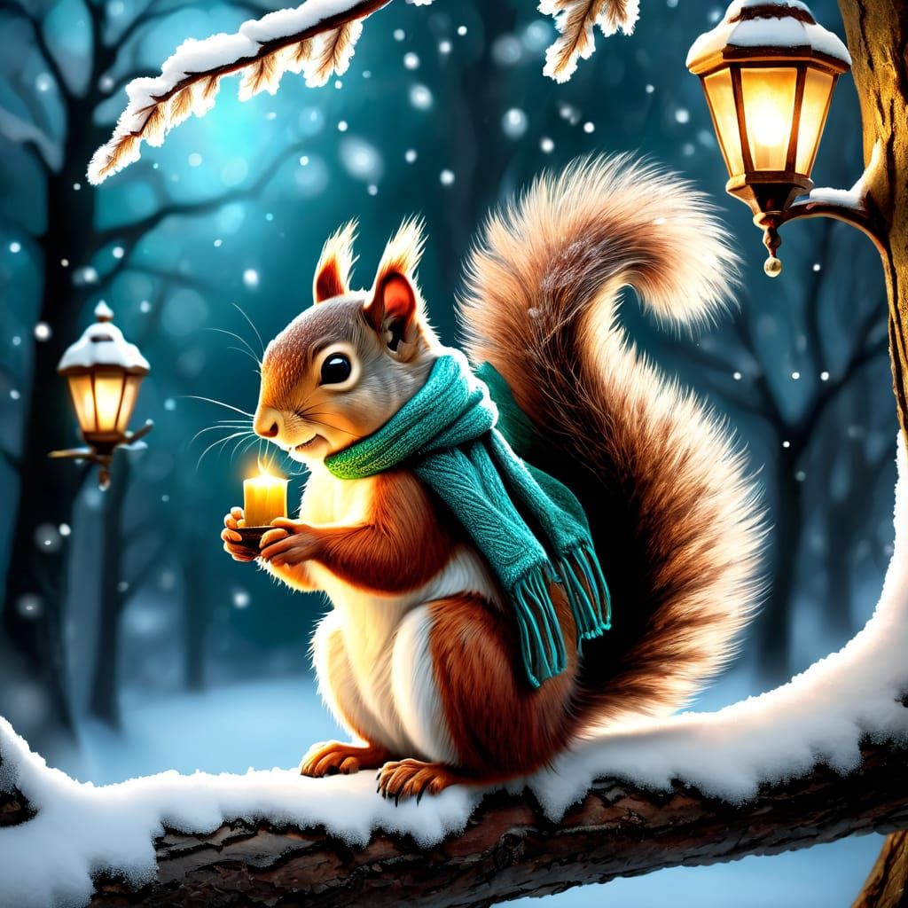 Squirrel cuddled up under a tree trying to stay warm