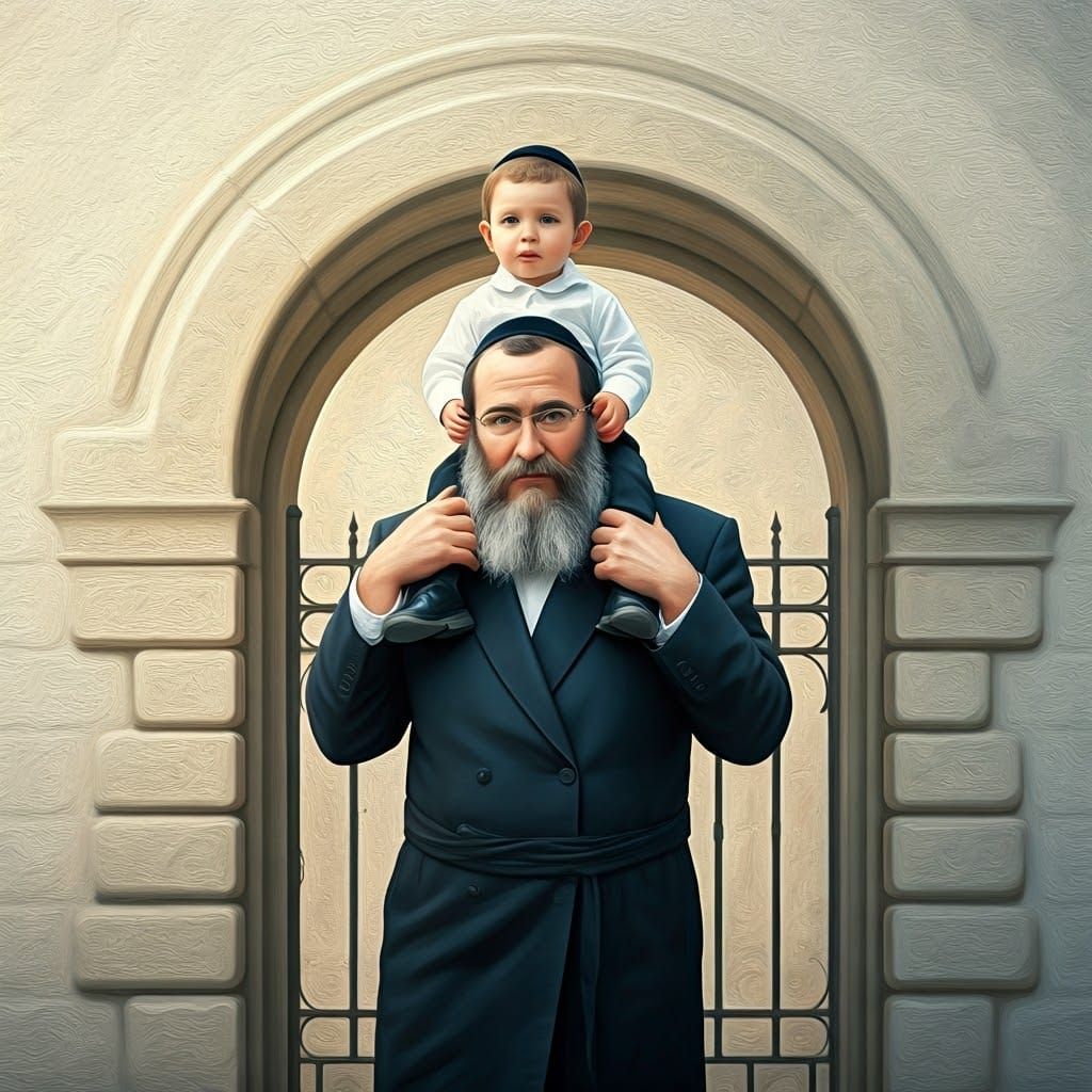 Hasidic Father and Child: Surrealist Dreamscape