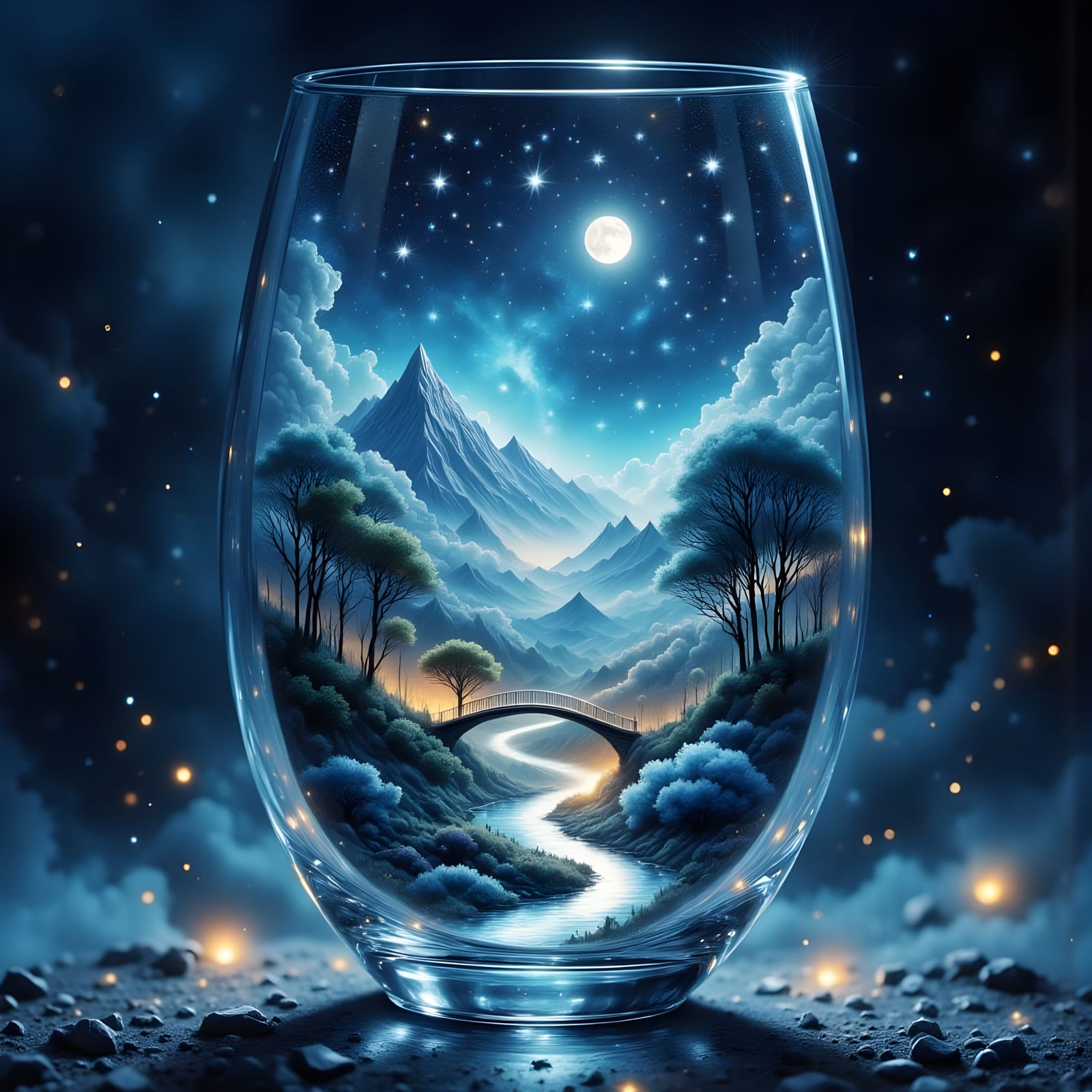 Magical Dream World Inside a Crystal Wine Glass
