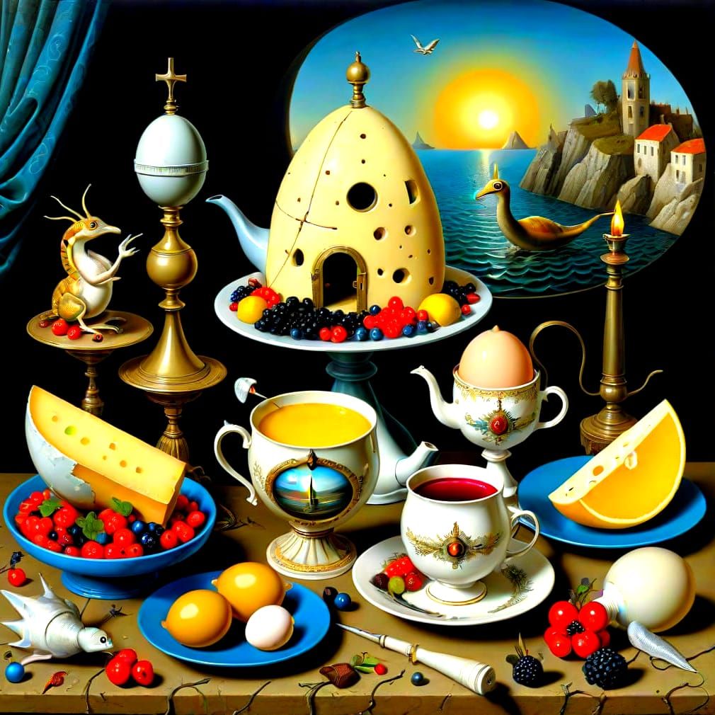 Surrealistic Masterpiece: Fantastical Assembly of Curious Ob...