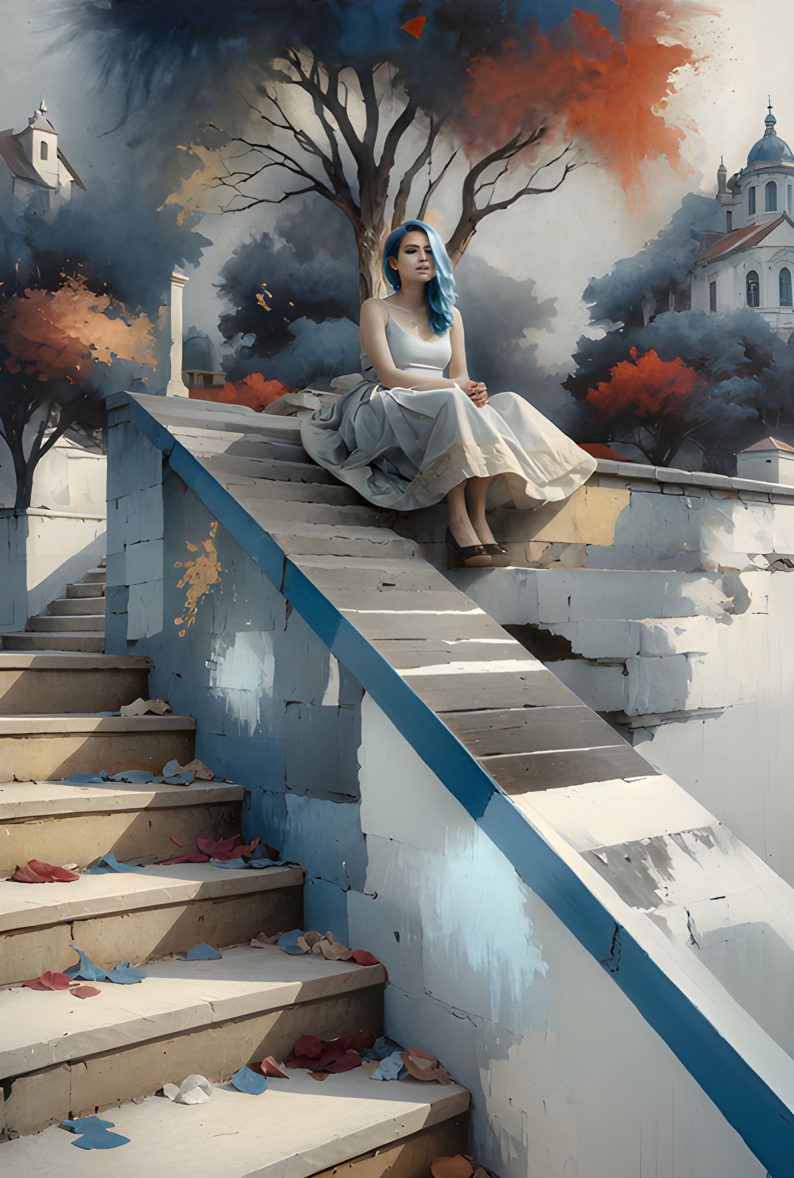 artistic portrait oil paint + collage style