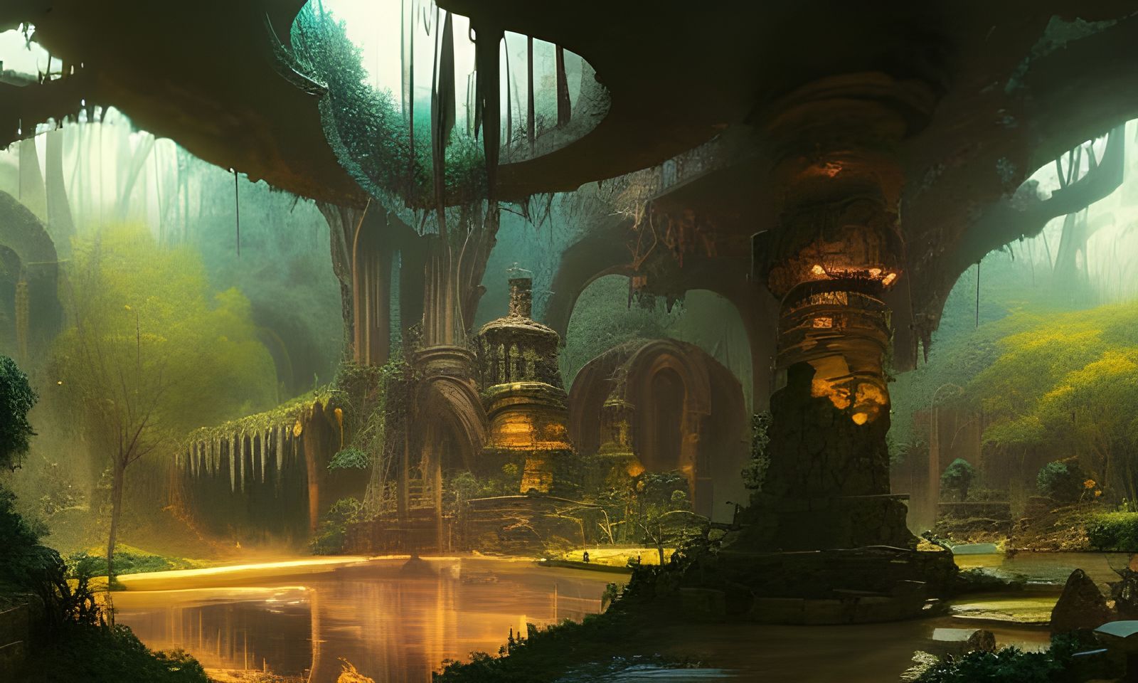 underground nature village Hyper-detailed masterpiece by Gre...
