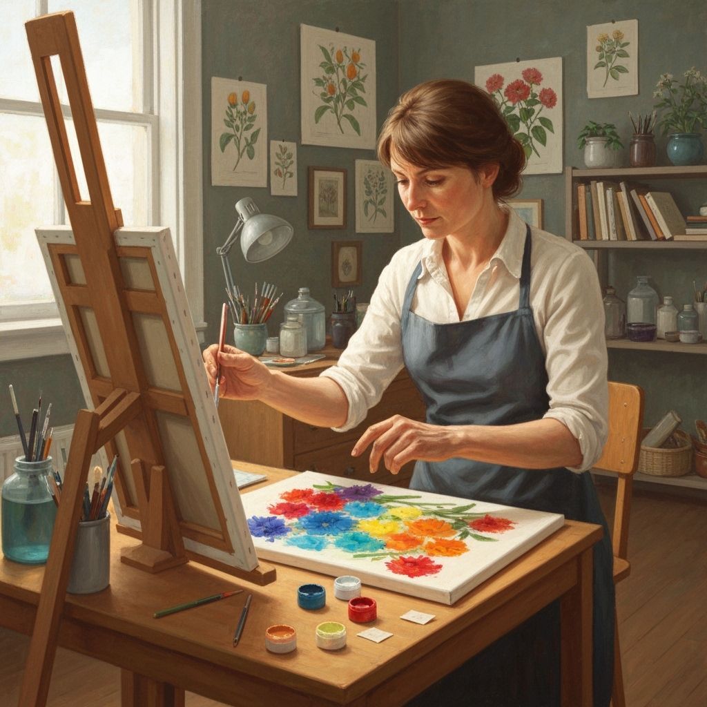 Artist Paints Vibrant Floral Masterpiece in Sunlit Studio