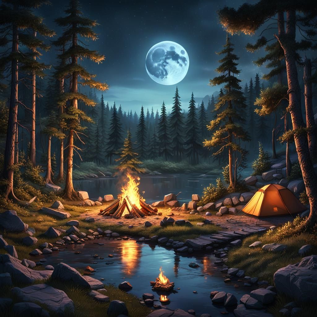 setting a campfire between the deep forest and riverside in the night and adding some dark shades. Add ...  by @Magpie_Dazzler
