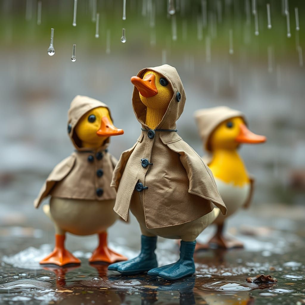 Ducks in raincoats.  by @Twinwaffle