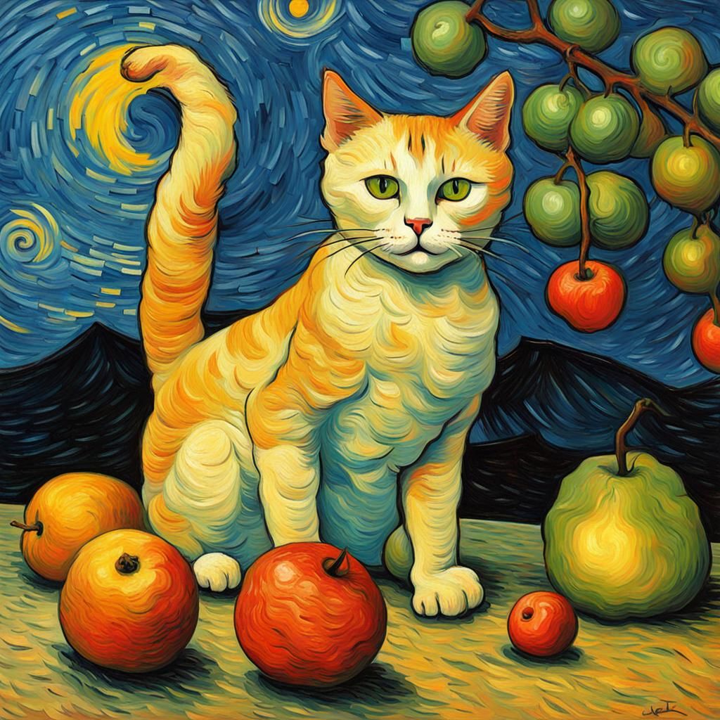 Cat with apples