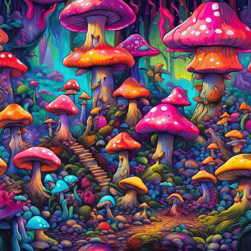 fairy village of mushrooms - AI Generated Artwork - NightCafe Creator