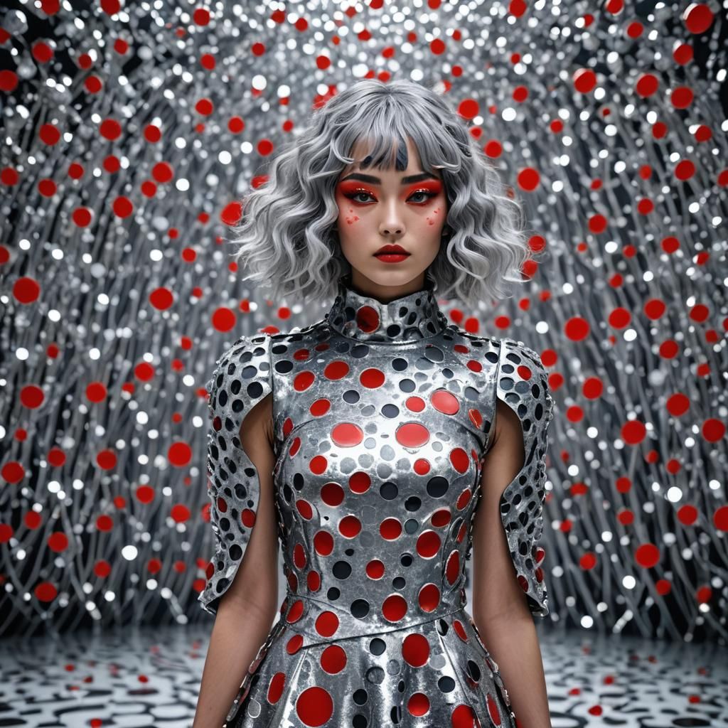 A beautiful young woman with grey-red shaggy hair and avant-...