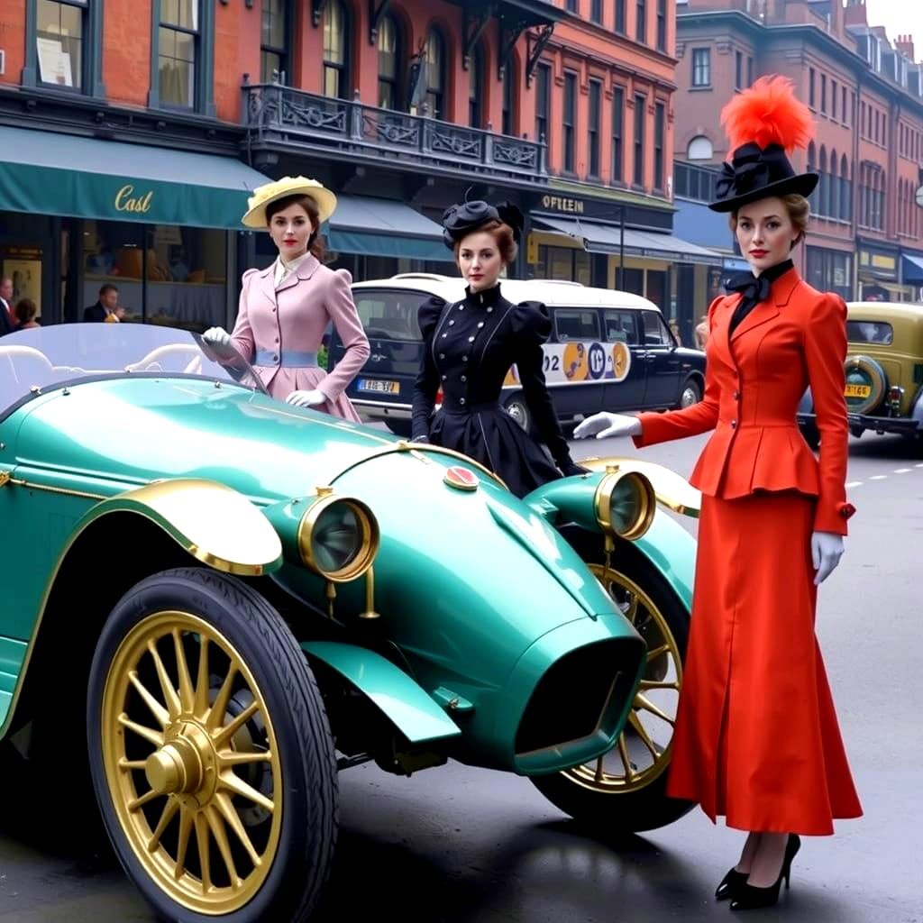 Victorian Ladies with Retro-Futuristic Car in London