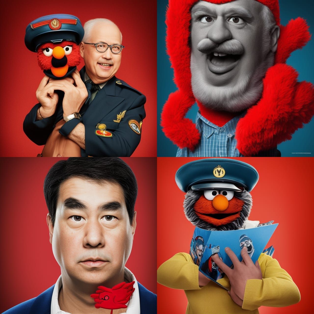 Elmo as a dictator Close-up portrait, color portrait, Linked...