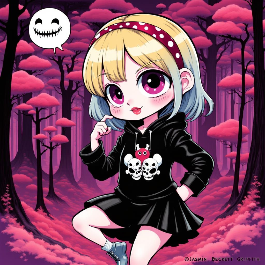 <lora:MY QUIRKY SCIENCE:1.0>
KLIMT, JASMIN-BECKETT-GRIFFITH, MONET, CartoonISH-girl, pouty lips, sassy pose. holds-finger-CHEEKY-UNDER-THE-C...