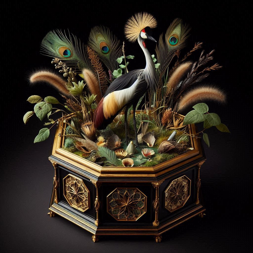🐦 🪶Wax-encased guéridon with  a crowned crane