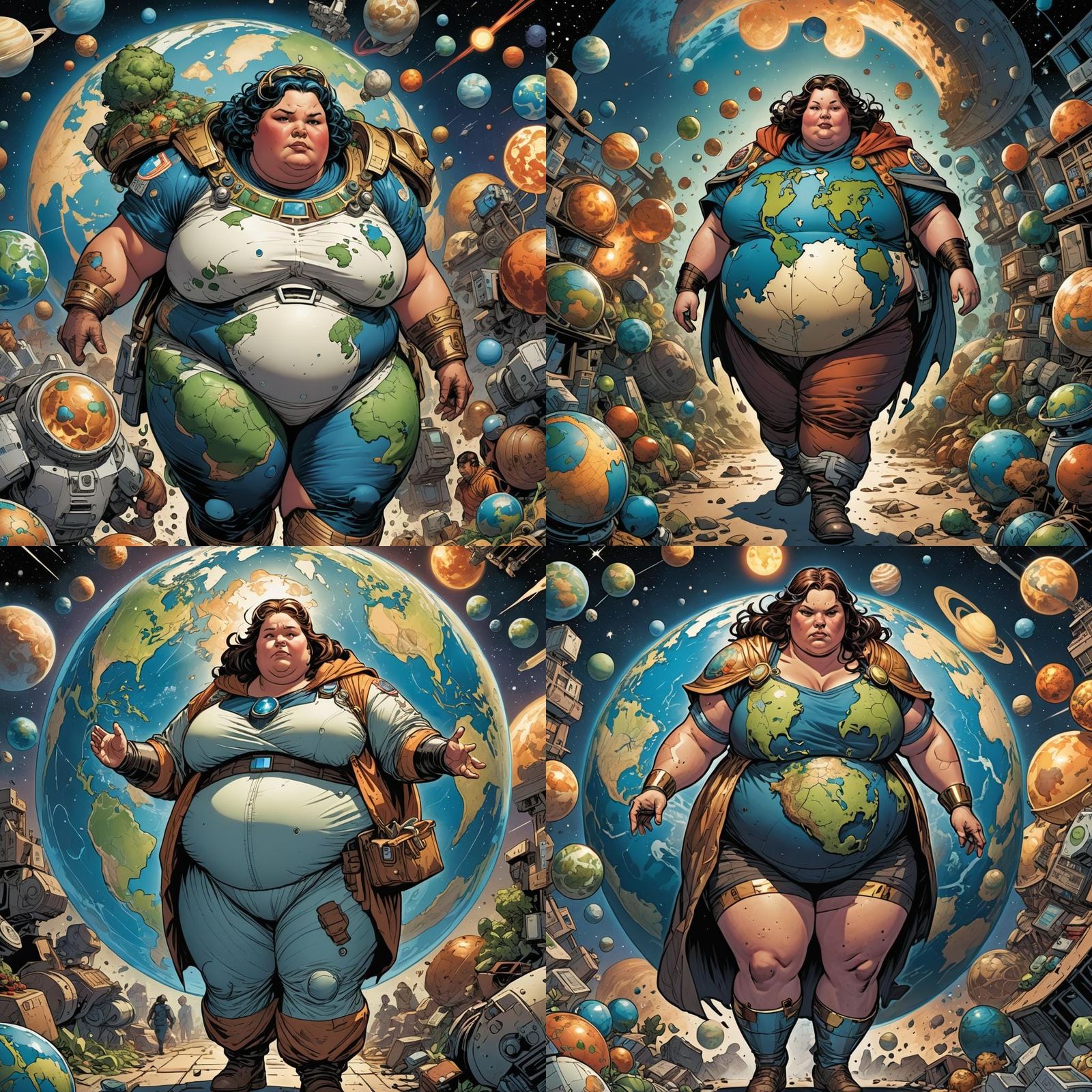 an obese woman wearing a costume that looks like the planet ...